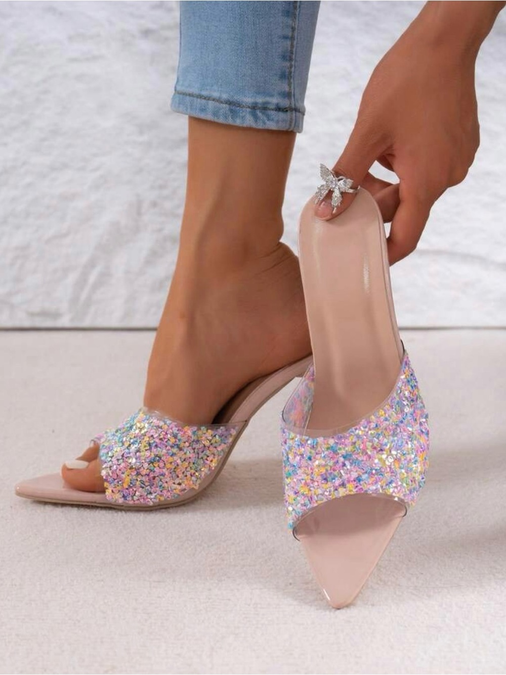 NWOT Sparkle Multi Colored Sequin Stiletto Heels